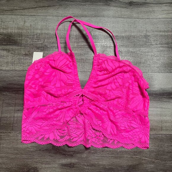 Aerie Racerback Strap Lace Knit Bralette Hot Pink NWT Women’s Size XL - Picture 2 of 6